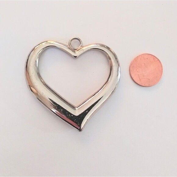 Heart Charm Stainless Steel BIG Over 2 Inches Silver Tone Necklace Choke… - Picture 1 of 8